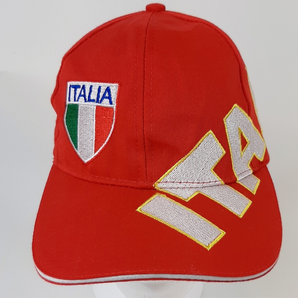 Italia Hat Red Embroidered Stitched Baseball Cap Adjustable Hook& Loop Italy